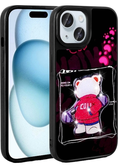 Apple Uyumlu iPhone 15 Kılıf Parlayan Kabartmalı İkonik Figürlü Zore Amas Silikon Kapak