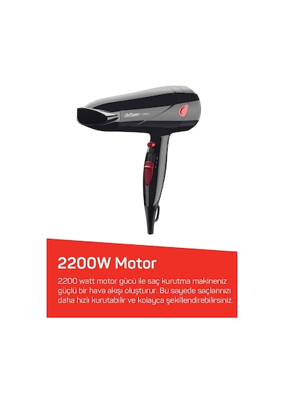 Arzum AR569 Linda Saç Kurutma Makinesi 2 Hız Ayarı, Soğuk Hava ve Difüzör, 2000W, Siyah
