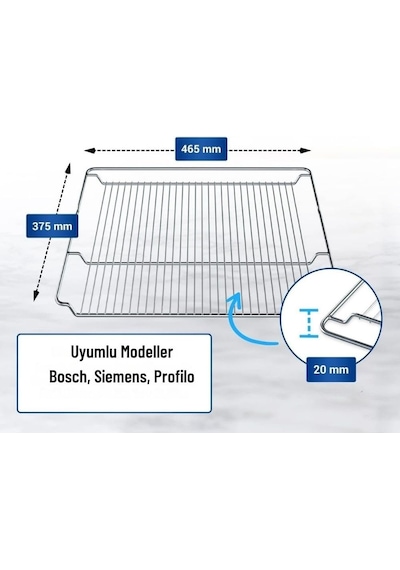 Ankastre Fırın Tel Izgara, Bosch, Siemens, Profilo İle Uyumlu 465x375 Mm Standart