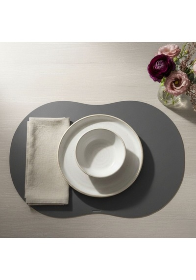 2 Adet Deri Amerikan Servis- Simetrik Oval Supla Gri
