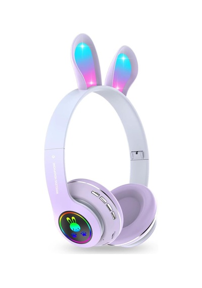 Ayrex Tavşan Kulaklı Bluetooth Kulaklık, Renkli Led Işıklı, 5.0 Versiyon, Ayarlanabilir Büyüklük, Hafıza Kart