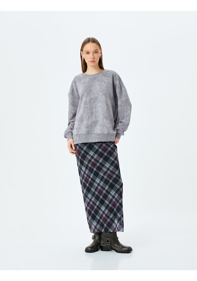 Koton Soyut Baskılı Oversize Yıkamalı Bisiklet Yaka Sweatshirt Gri Desenli 5sal10533ık Gri Desenli Gri