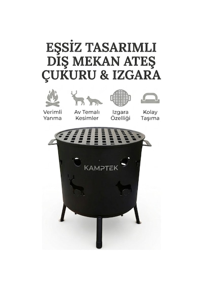Desenli Bahçe Ateş Çukuru Mangal - Outdoor Şömine Izgaralı 2'si Bir Arada Mangal Ateş Çukuru Diğer