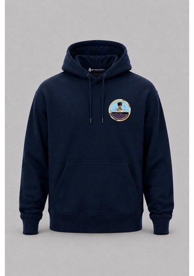 Bahriyeli Collection Kapüşonlu Tcg Bandırma Dalgalar Arası Tasarımlı Cep Ve Sırt Baskılı Unisex Sweatshirt Lacivert