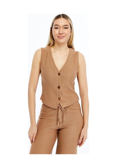 Selectmoda Kadın Kolsuz Triko Takım Kahverengi