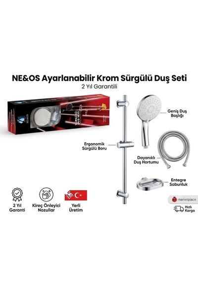 Ne&os Sürgülü Duş Seti Krom Kaplama