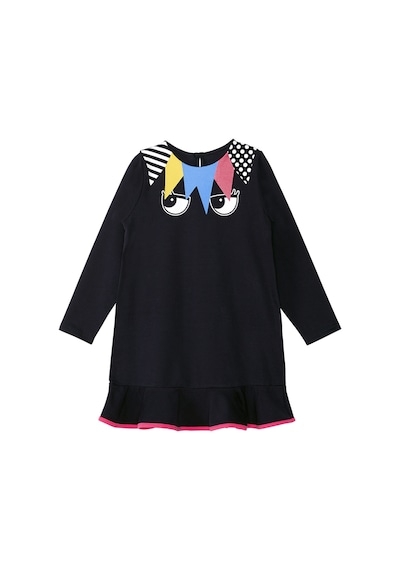 Denokids Siyah Perçem Kız Çocuk Uzun Kollu Elbise ve Çorap
