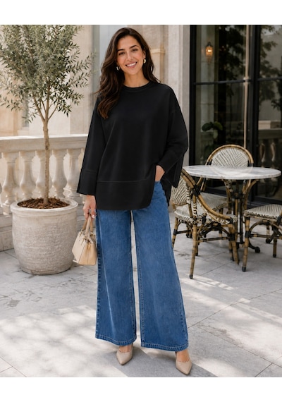 Unika Boutique Kadın Oversize Yırtmaçlı Uzun Kollu Salaş Bluz siyah