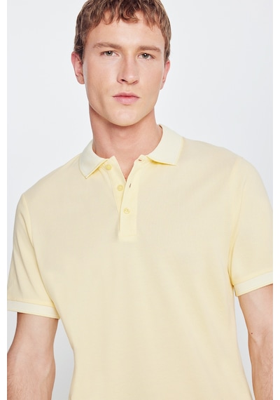 Ac&Co / Altınyıldız Classics 4A4820200047Sbzs Düğmeli Polo Yaka Cepsiz Slim Fit Erkek Tişört Sarı - Beyaz