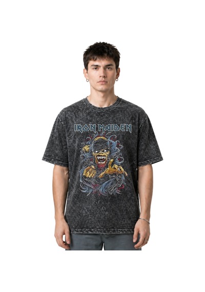 Iron Maiden Rock Metal Müzik Grubu Ön Baskılı Unisex Oversize Esk Siyah