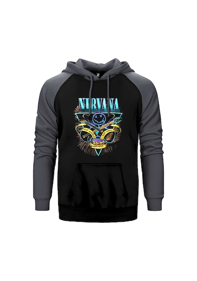 Nirvana Poster Gri Renk Reglan Kol Kapşonlu Sweatshirt Gri