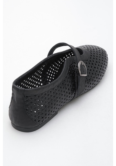 Luvishoes Luvi Shoes Mirella Siyah Örgülü Hakiki Deri Kadın Babet Ayakkabı Siyah