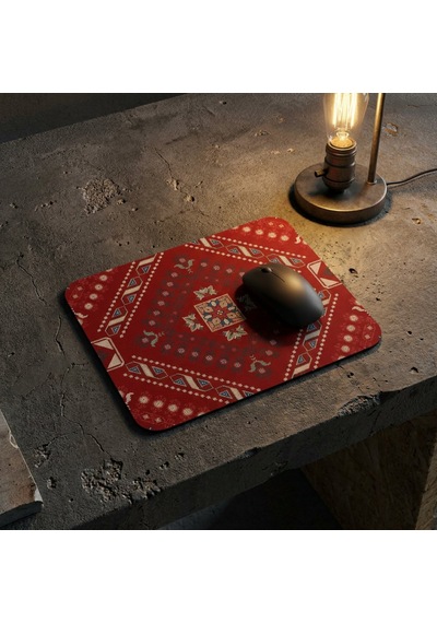 Tabloe Halı Desenli Premium Mouse Pad - 23x19 Cm - Kaydırmaz Tabanlı Kaliteli Fare Mousepad Kırmızı