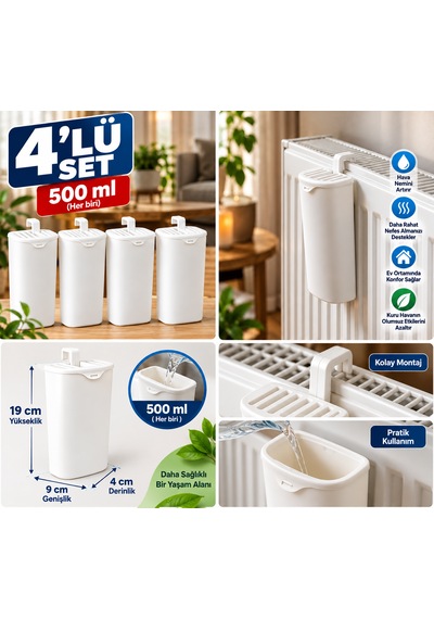 4'lü Kalorifer Suluğu Seti 500 Ml Petek Üstü Su Haznesi Kolay Montaj Beyaz