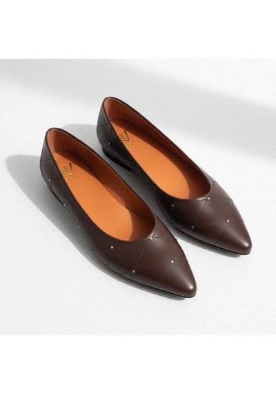 Ne&ve Shoes Kahve Deri Çapraz Dikiş Detaylı Pimli Kadın Sivri Burun Babet Kahverengi