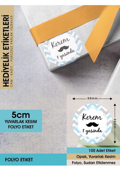 Erkek Bebek Doğum Günü Etiketi, 5 Cm - 100 Adet Folyo Sticker Renkli
