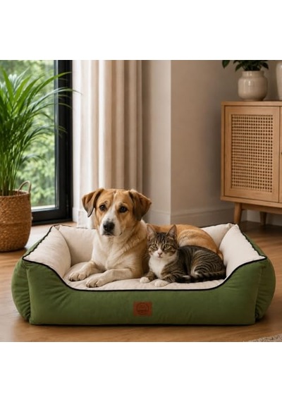 Lucy Köpek Yatağı 40 55 18 Cm Yeşil Ekru - Yüksek Kaliteli Pet Yatağı, Konforlu Minderli, Yıkanabilir, Day