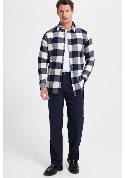 Tudors Erkek Slim Fit Dar Kesim Kareli Kışlık Oduncu Gömlek-42336 Lacivert