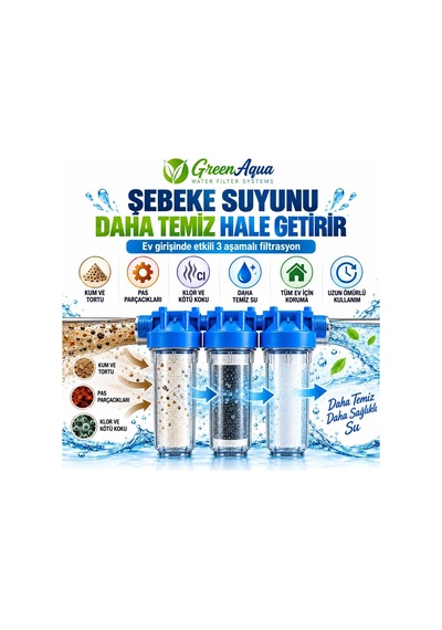 Green Aqua Gd10-3 3 Lü Daire Girişi Su Filtresi 3/4 Giriş-çıkış