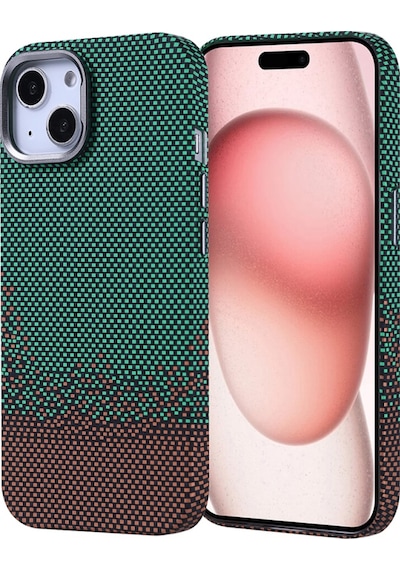 Apple iPhone Uyumlu 15 Kılıf Ultra İnce Karbon Tasarımlı Ve Magsafeli Cabix Premium Kapak Yeşil