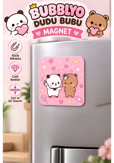 Dudu Bubu Dekoratif Buzdolabı Magneti 6x6 Cm Sevimli Tasarım Pembe