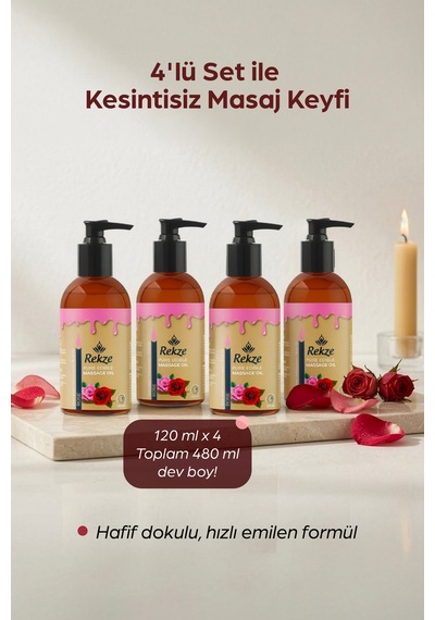 4 Lü Set Gül Aromalı Erotik Vücut Masaj Yağı 120 Ml X 4, Nemlendirici Ve Rahatlatıcı - 306279913