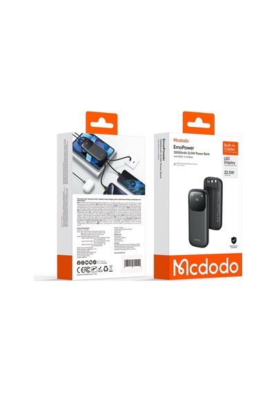 Mcdodo Mc-8520 10000mah 22.5w Pd Qc Hızlı Şarj Dijital Göstergeli Çoklu Kablolu Powerbank Siyah