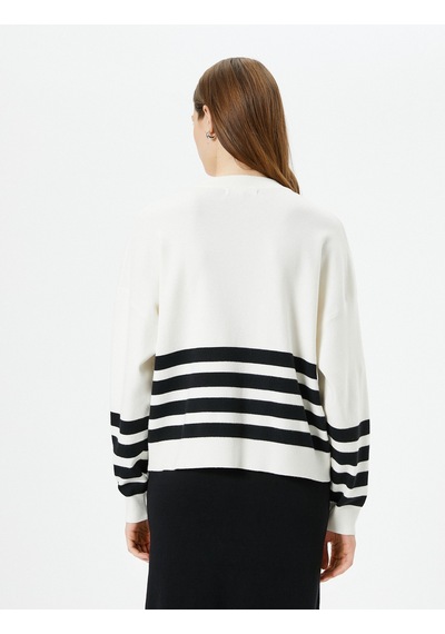 Koton Oversize Kazak Bisiklet Yaka Uzun Kollu Siyah Çizgili 4wak90161ht SİYAH ÇİZGİLİ