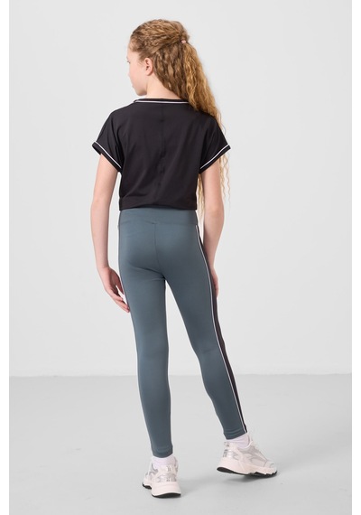 Tommylife Siyah-orman Yeşili O Yaka Yan Şerit Detaylı Standart Fit Performans Kız Çocuk Tayt Takım - 75191 Siyah