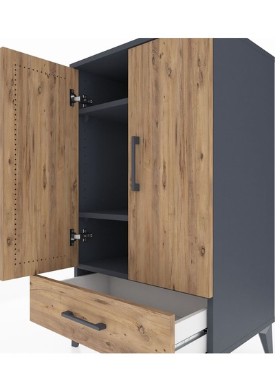 Hyperion Komodin 3 Raflı Tek Çekmeceli 2 Kapaklı 60x44x106 An... Antrasit