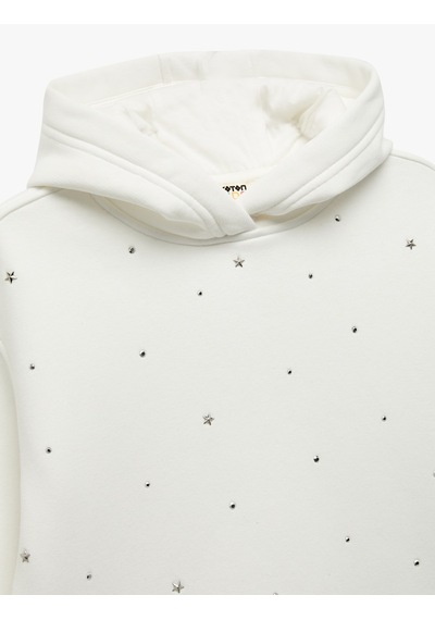 Koton Şardonlu Uzun Kollu Oversize Kapşonlu Sweatshirt Ekru 7wkg10025ak