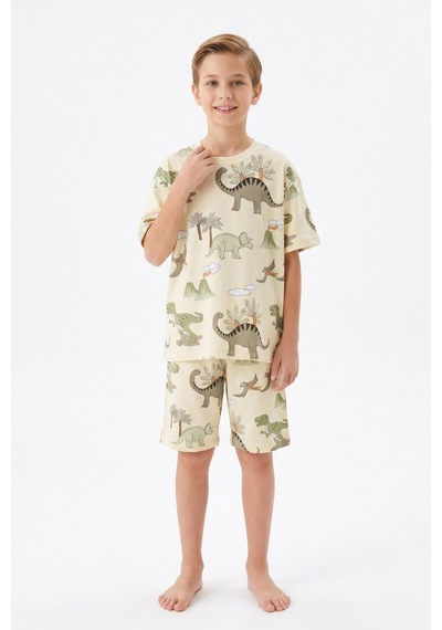 Modanino Erkek Çocuk %100 Pamuk Şortlu Pijama Takımı 8-13 Yaş 12715ıs Krem