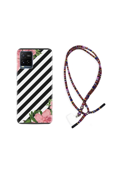 Vivo V21 Kılıf Rasta Boyun Askılı Strip Flowers 2 1409