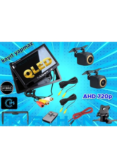 2 Adet Ahd 720p Balık Gözü Kamera Ve 7'' Qled Ips Monitör 12v