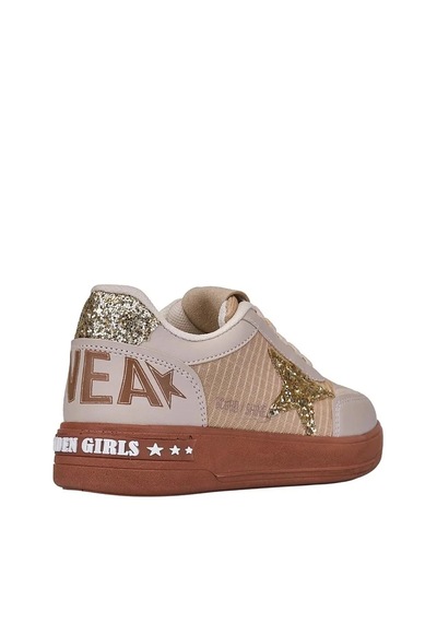 Zacoz Kız Çocuk Simli Yıldız Detaylı Bağcıklı Günlük Sneaker Spor Ayakkabı Bej