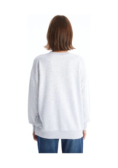 LC Waikiki Lcw Bisiklet Yaka Baskılı Oversize Kadın Sweatshirt Grimelanj