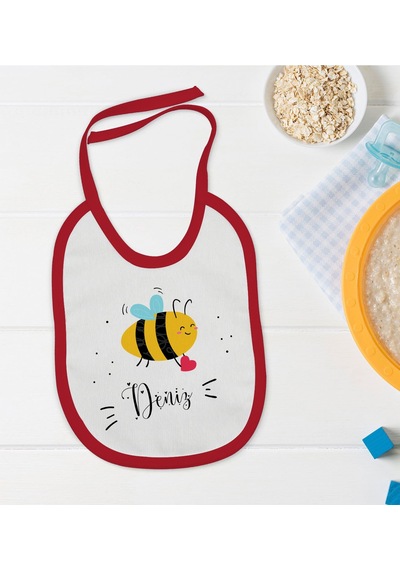 BK Kids Kişiye Özel İsimli Kırmızı Bebek Mama Önlüğü-32 Kırmızı