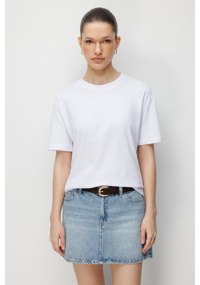 Mixray 48511 Kadın Oversize Basic %100 Pamuk 2 Li T-shirt Beyaz Siyah Siyah - Beyaz