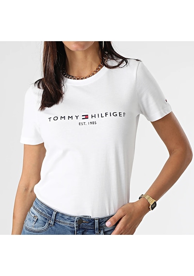 Tommy Hilfiger Tommyhilfiger Yazı Logo Nakışlı Pamuklu Kadın T-shirt Beyaz