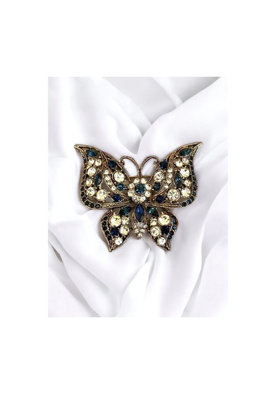Black Diamond Swarovski Taşlı Kelebek Broş Mavi