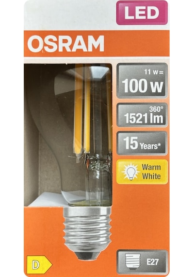 10 Adet Ledvance 11w Sarı Işık 2700k E27 Duylu Kalın Duy Filament Led Ampul