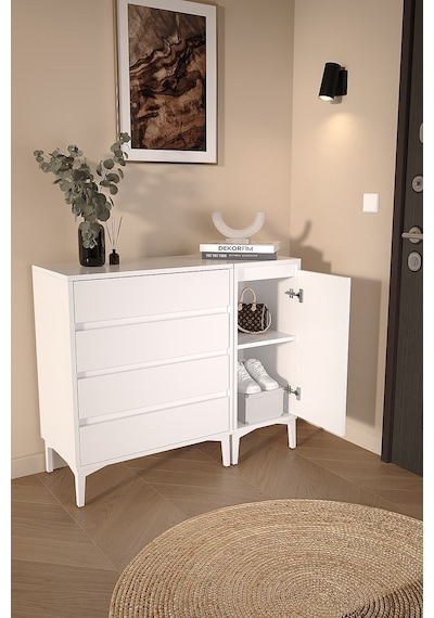 Df11105 Şifonyer 4 Çekmeceli Kapaklı Raflı Çok Amaçlı Depolama Dolabı, Ayakkabılık, Modern Şifonyer Beyaz Df11105 Şifonyer 4 Çekmeceli Kapaklı Raflı Çok Amaçlı Depolama Dolabı, Ayakkabılık, Modern Şifonyer Beyaz