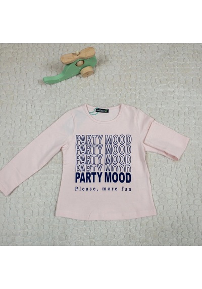 Momikon Kız Çocuk Party Mood Yazılı Pamuklu Sweat Pembe