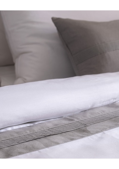 Madame Coco Orient Çift Kişilik Pamuklu Keten Bordürlü Nevresim & Runner & Kırlent Takımı - Beyaz/gri 8684427124413 Çok Renkli
