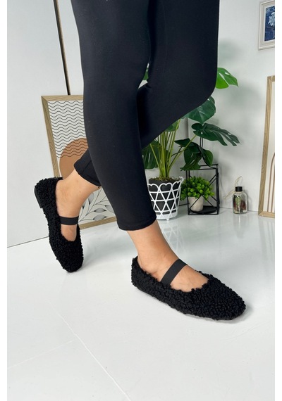Günlük Kadın Babet Lastikli Alçak Topuklu Tırtıklı Taban Peluş Hafif Oval Burunlu Ayakkabı 345 Siyah Günlük Kadın Babet Lastikli Alçak Topuklu Tırtıklı Taban Peluş Hafif Oval Burunlu Ayakkabı 345 Siyah