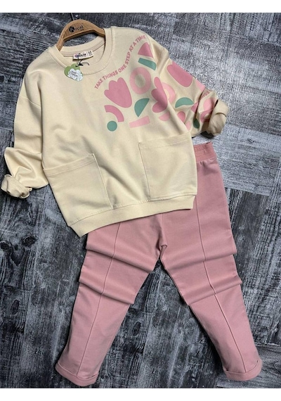 Kız Çocuk Kalp Baskılı 2'li Takım. Pamuklu Mükemmel Kalite Pembe