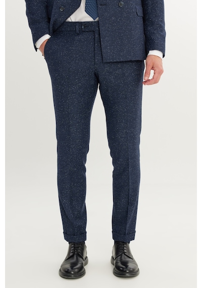 AC&Co / Altınyıldız Classics Erkek Lacı Slim Fit Dar Kesim Kırlangıç Yaka Desenli Takım Elbise Lacivert