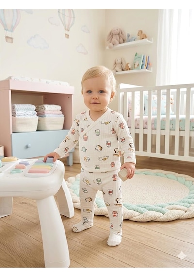 Tiffany Baby & Kids Tiffany Baby Bebek Breakfast Theme 2'li Patikli Alt Üst Takım Ekr Ekru