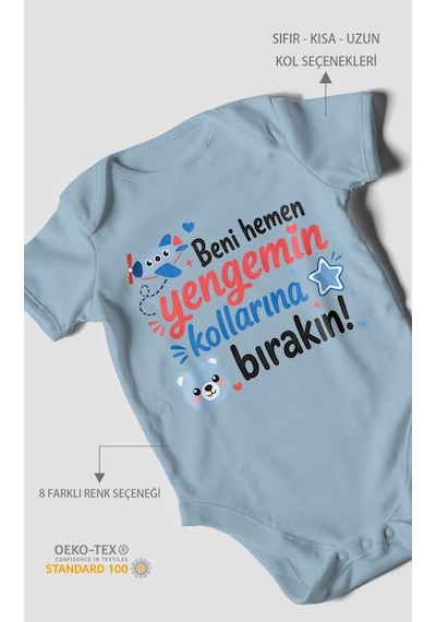 Morivokids Yengeye Özel Kısa Kollu Bebek Body %100 Pamuk Zbn150-kk Bebe Mavisi