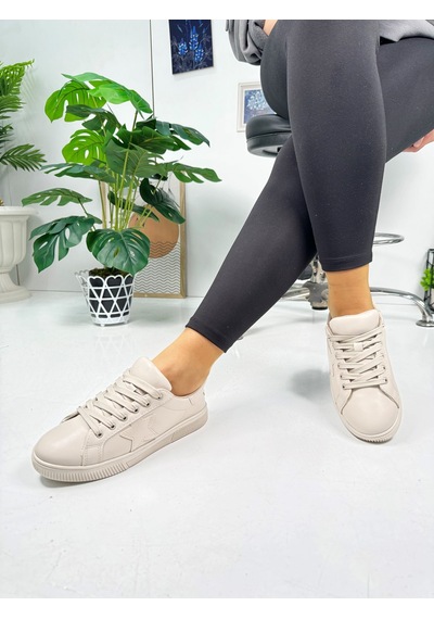 Günlük Kadın Sneaker Bağcıklı Yıldız Detaylı Tırtıklı Taban Oval Burunlu Rahat Spor Ayakkabı 602 Bej Günlük Kadın Sneaker Bağcıklı Yıldız Detaylı Tırtıklı Taban Oval Burunlu Rahat Spor Ayakkabı 602 Bej